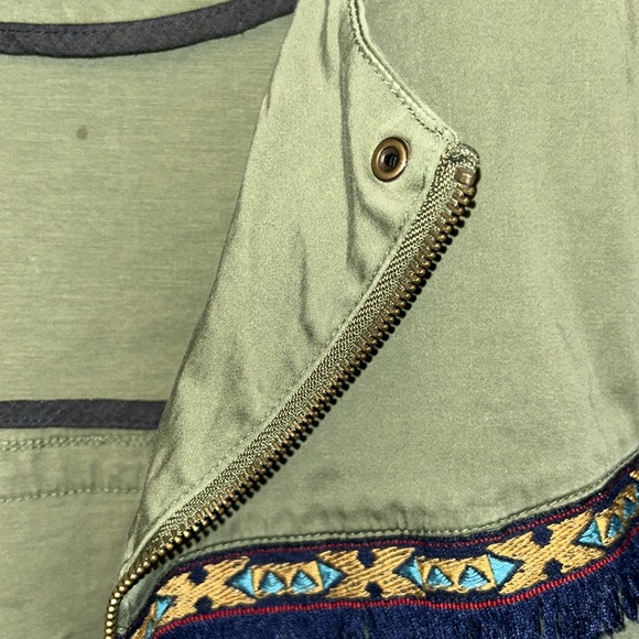 ZARA Aztec Embroidered Fringe Boho Bell Sleeve military green jacket - Picture 7 of 12